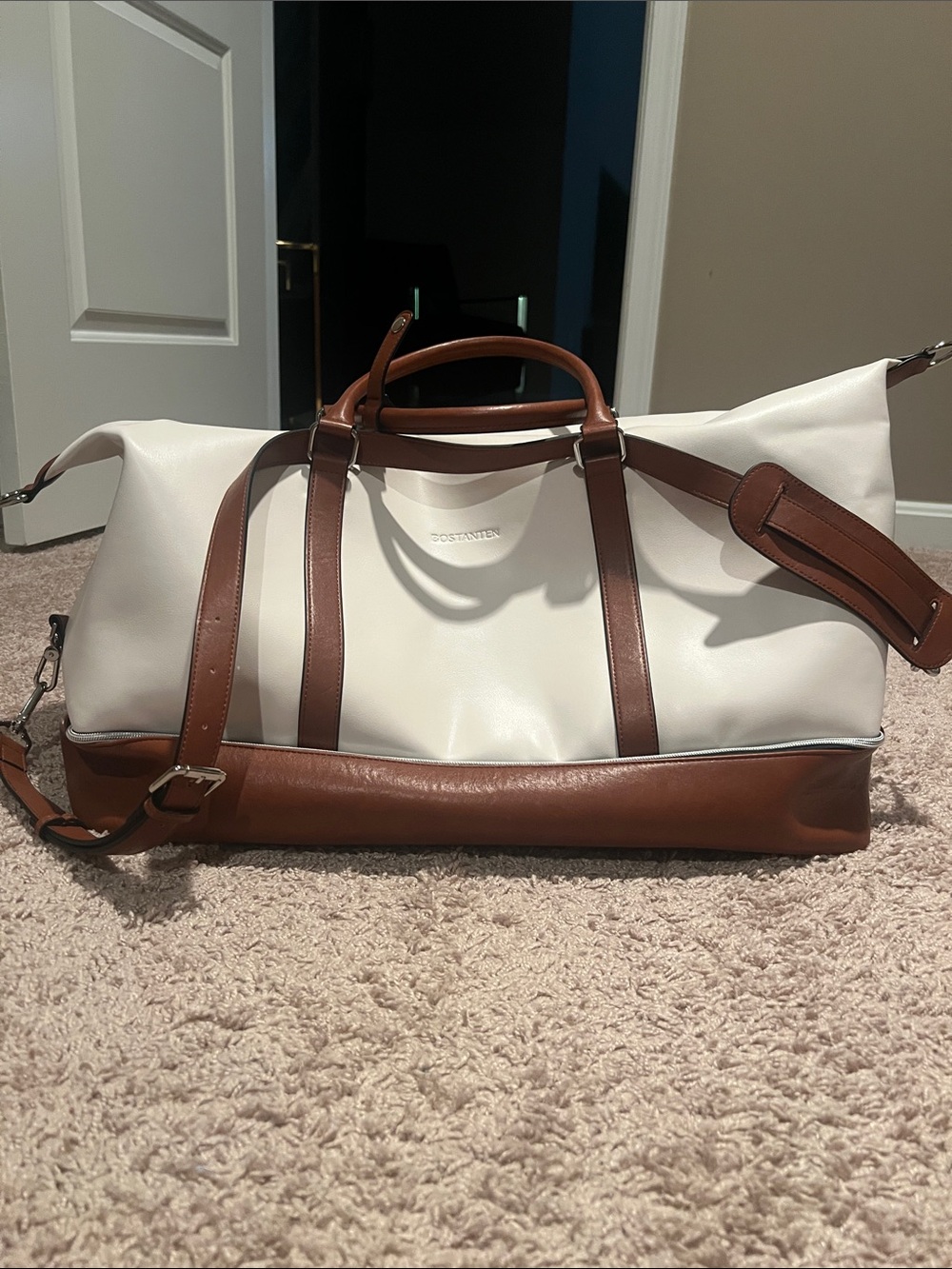 BOSTANTEN - Leather-Trim White and Brown Weekender  Bag